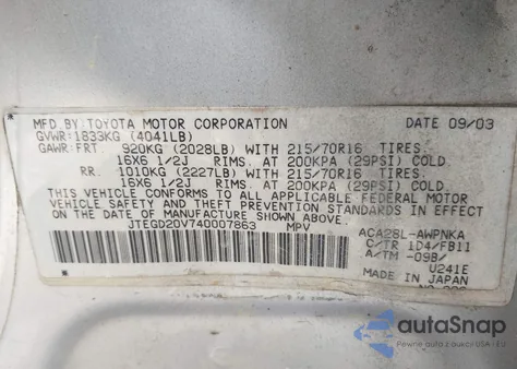 2004 Toyota Rav4 from USA, damaged, VIN JTEGD20V740007863